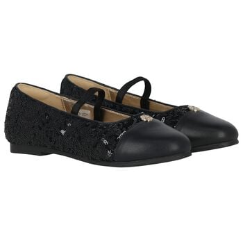 Girls Black Embellished Sequin Shoes