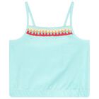 Girls Aqua Blue Crochet Shorts Set, 1, hi-res
