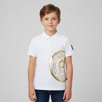Boys White & Gold Polo Shirt, 1 Boys White & Gold Polo Shirt