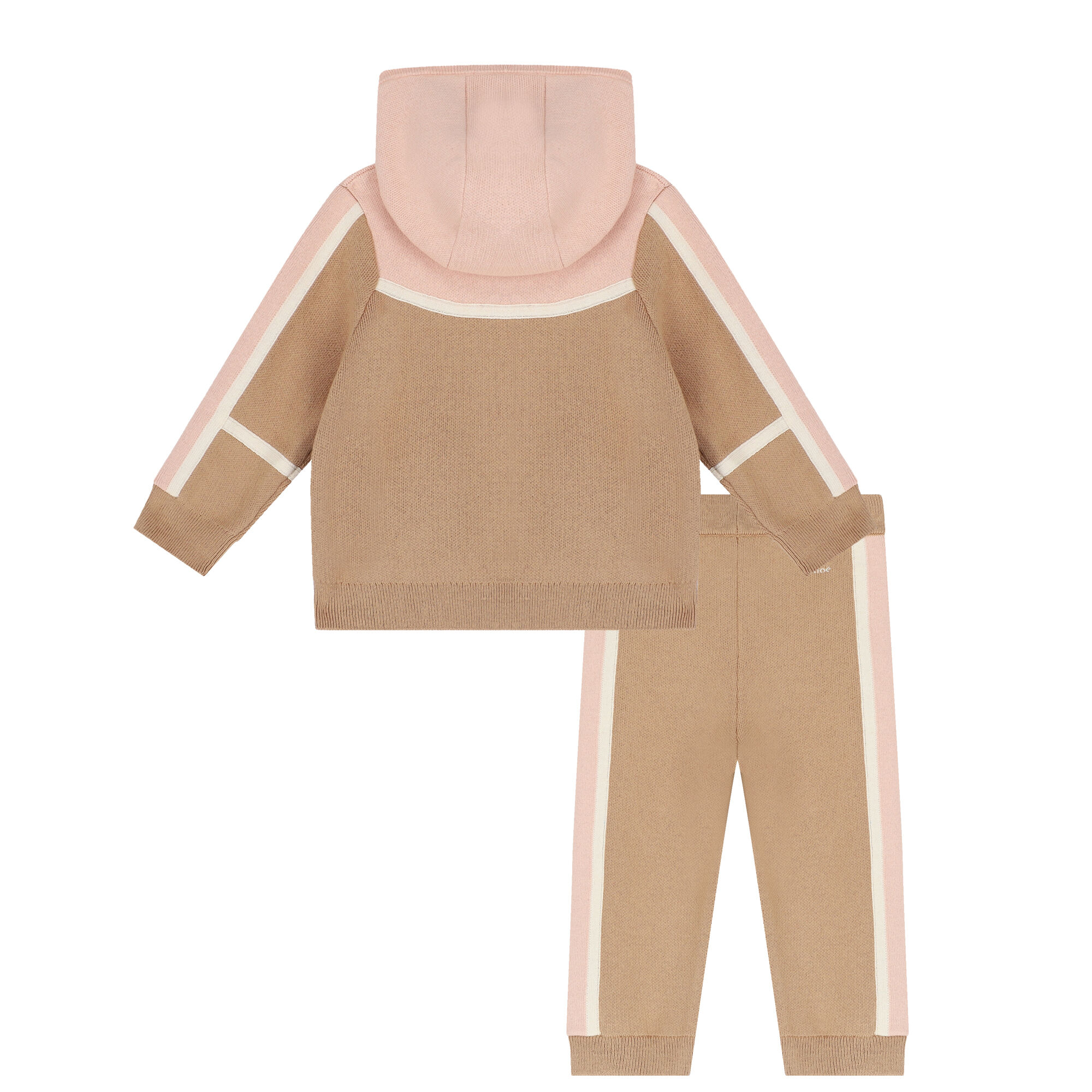 CHLOE Younger Girls Pink Beige Knitted Logo Tracksuit Junior