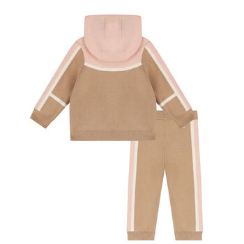 Younger Girls Pink & Beige Knitted Logo Tracksuit