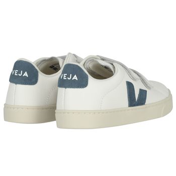 White & Blue Logo Leather Trainers 