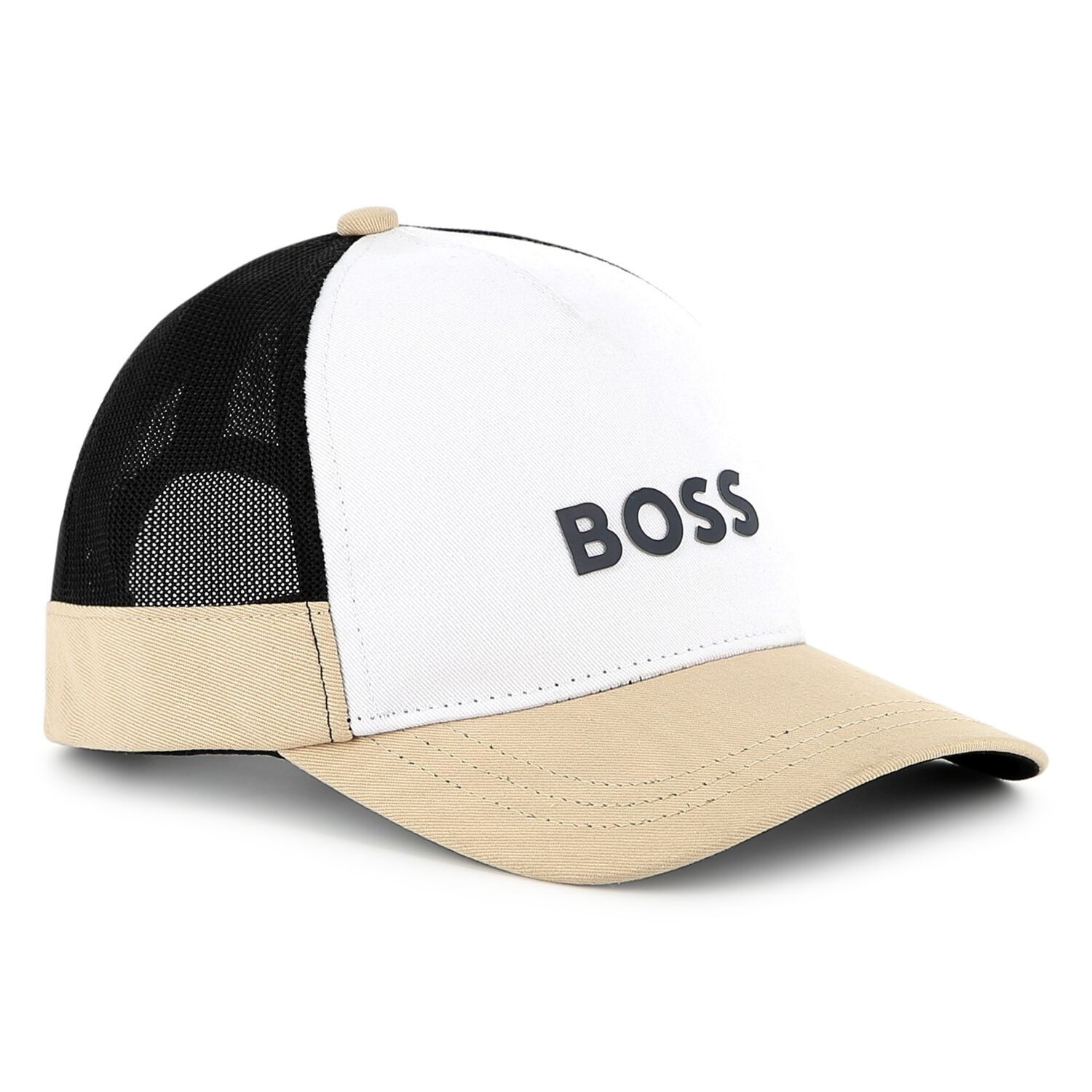 Boys White, Beige & Black Logo Cap, 1, hi-res