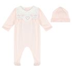 Baby Girls Pink Cotton Babygrow & Hat Set, 1, hi-res