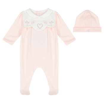 Emile et Rose Baby Girls Pink Cotton Babygrow & Hat Set, 1 Baby Girls Pink Cotton Babygrow & Hat Set