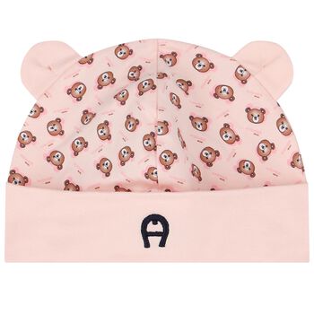 Baby Girls Pink Teddy Bear Logo Hat