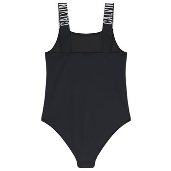 Girls Black Logo Swimsuit