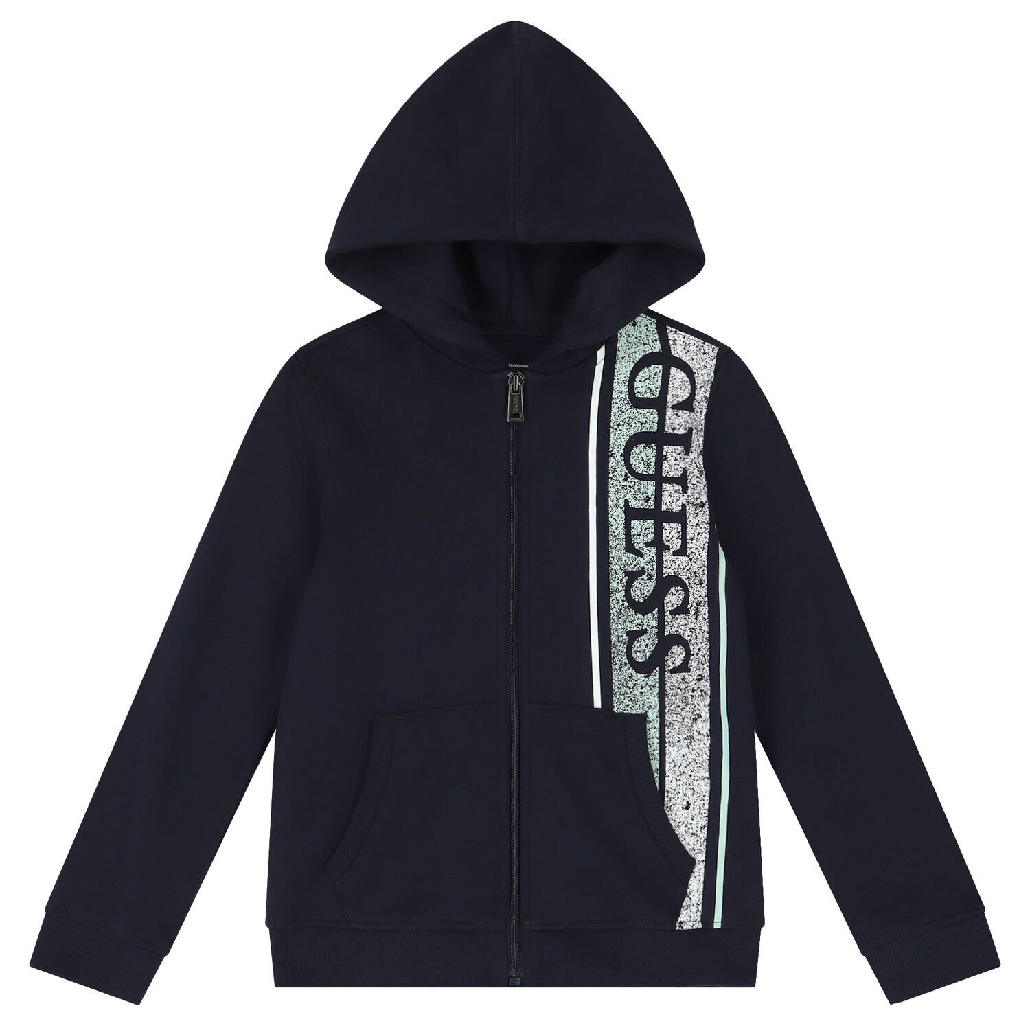 Boys Navy Blue Logo Hooded Top, 1, hi-res