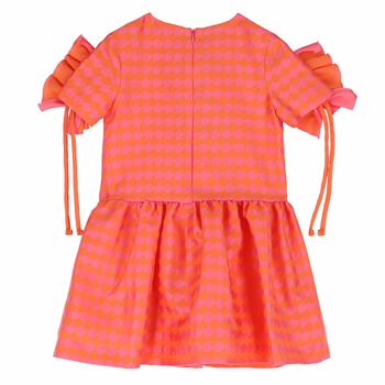 فستان مطبع باللون البرتقالي والزهري