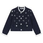 Girls Navy Blue Knitted Sequin Cardigan, 1, hi-res