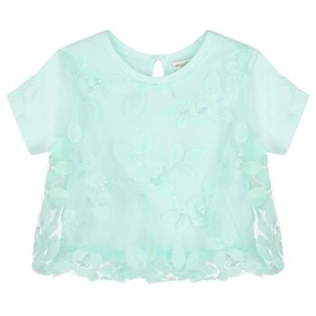 Girls Green Sequin Tulle Top