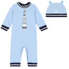 Baby Boys Blue Logo Romper Set, 1, hi-res