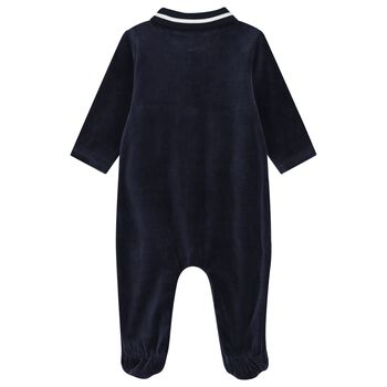 Baby Boys Navy Blue & White Logo Babygrow