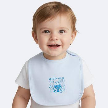 Baby Boys Blue Teddy Bear Logo Bib