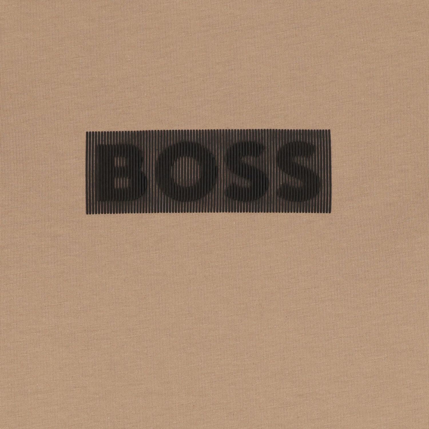 Boys Beige Logo Long Sleeve Top, 1, hi-res