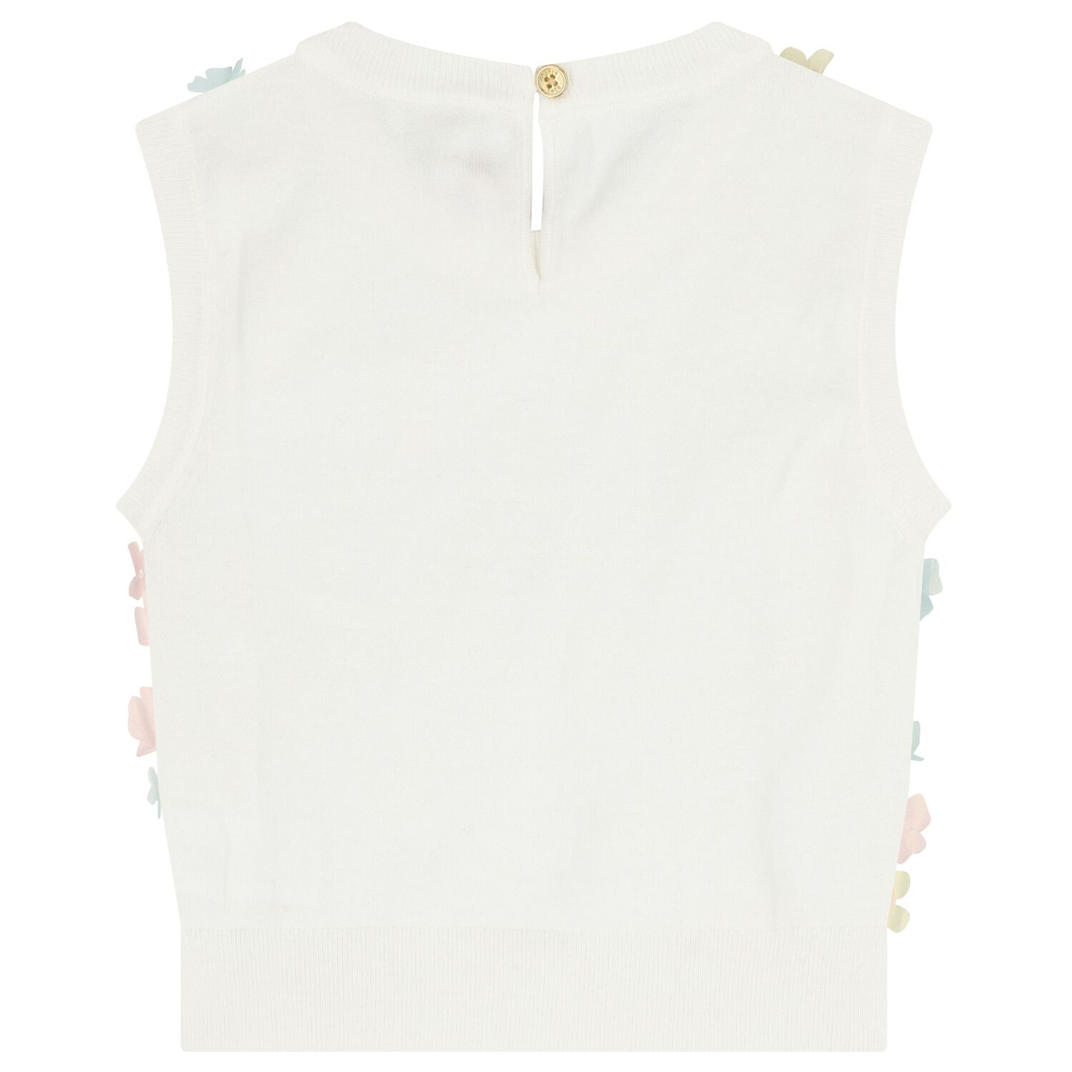 Girls White Pink & Blue Floral Appliques Top , 1, hi-res