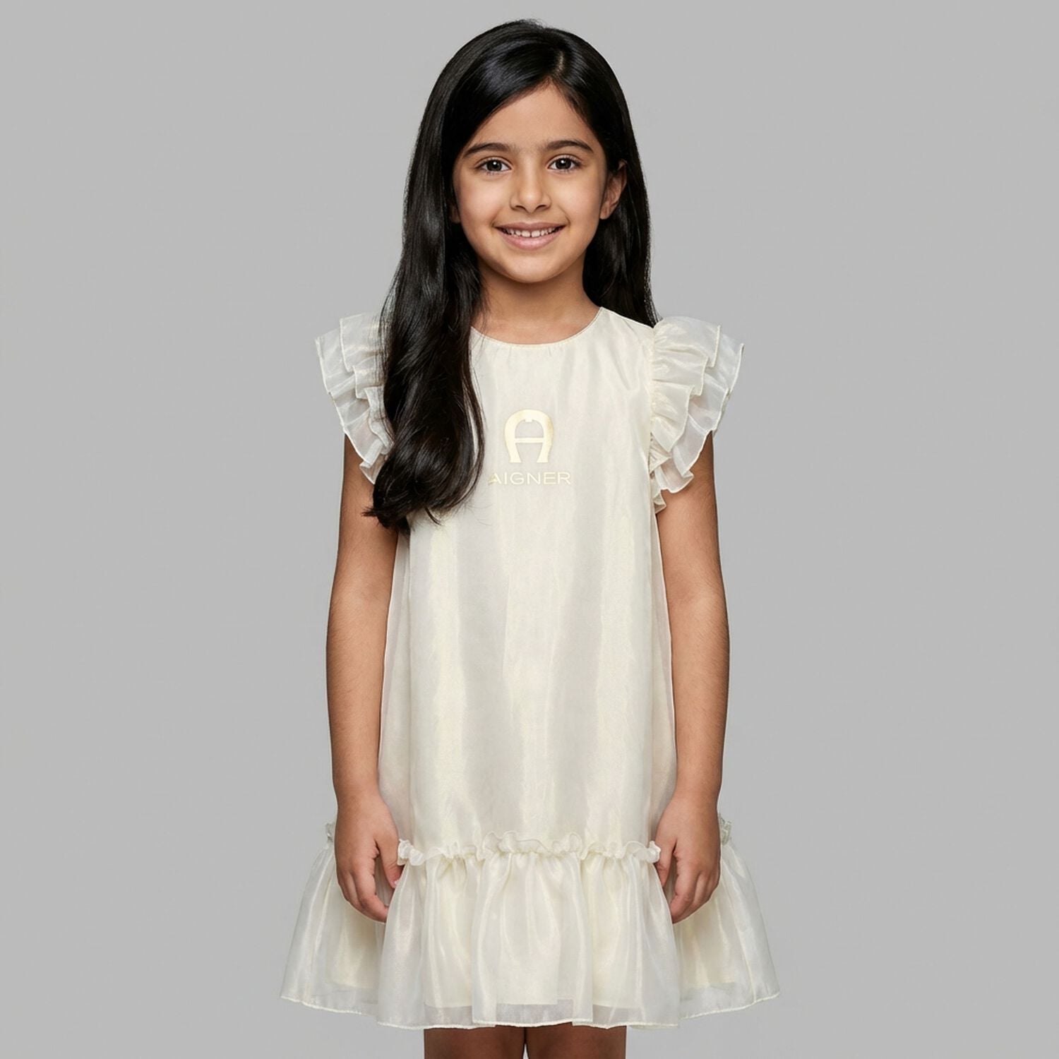 Girls Gold Logo Dress, 1, hi-res