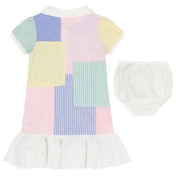 Baby Girls Multi-Coloured Striped Logo Polo Dress Set