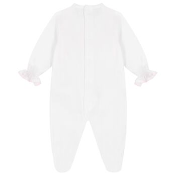 Baby Girls White & Pink Lace Babygrow