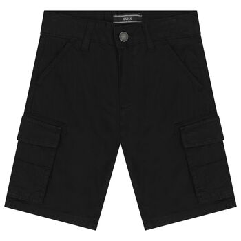 Boys Black Cotton Logo Shorts