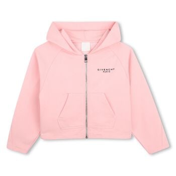 Girls Pink Logo Hooded Zip Up Top