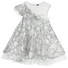 Girls White & Silver Logo Sequinned Organza Dress , 1, hi-res