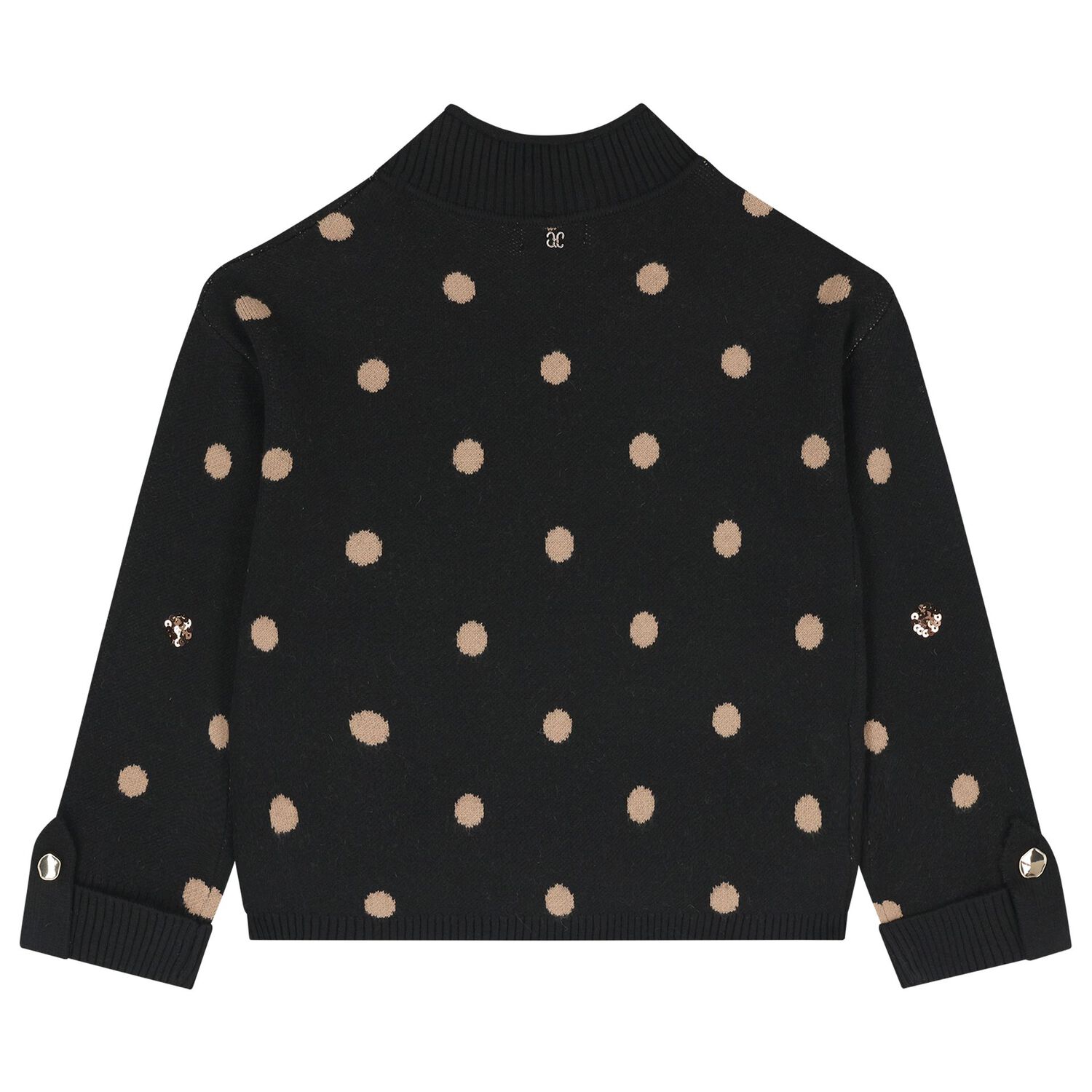 Girls Black & Beige Polka Dot Skirt Set, 1, hi-res