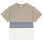 Boys White & Beige Shorts Set, 1, hi-res