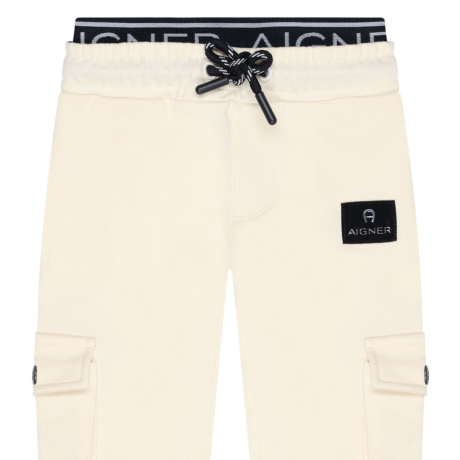 Younger Boys Beige Logo Joggers, 2, hi-res