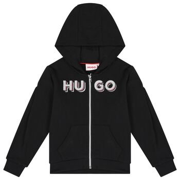 Girls Black Logo Hooded Top