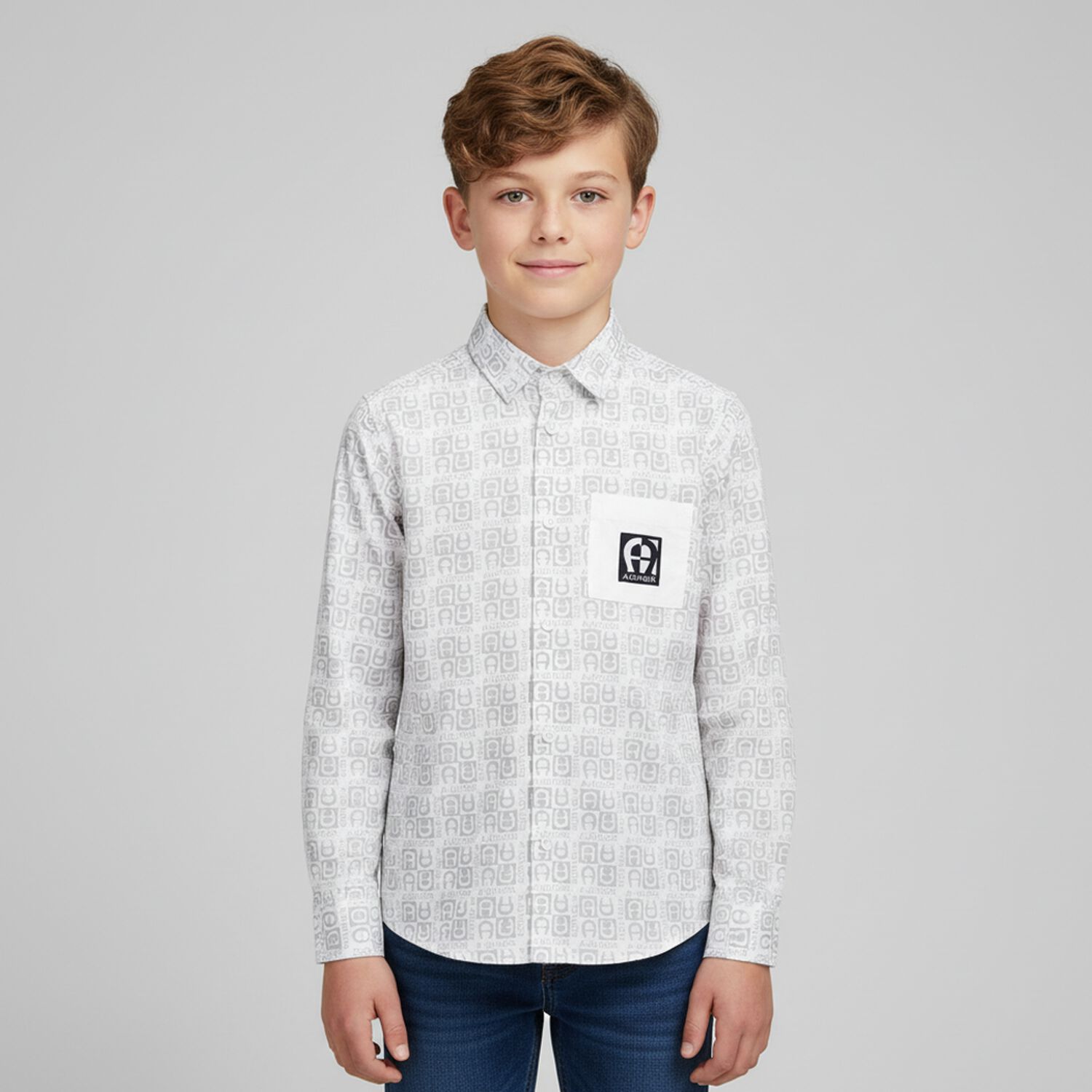 Boys White & Grey Logo Shirt, 1, hi-res image number null