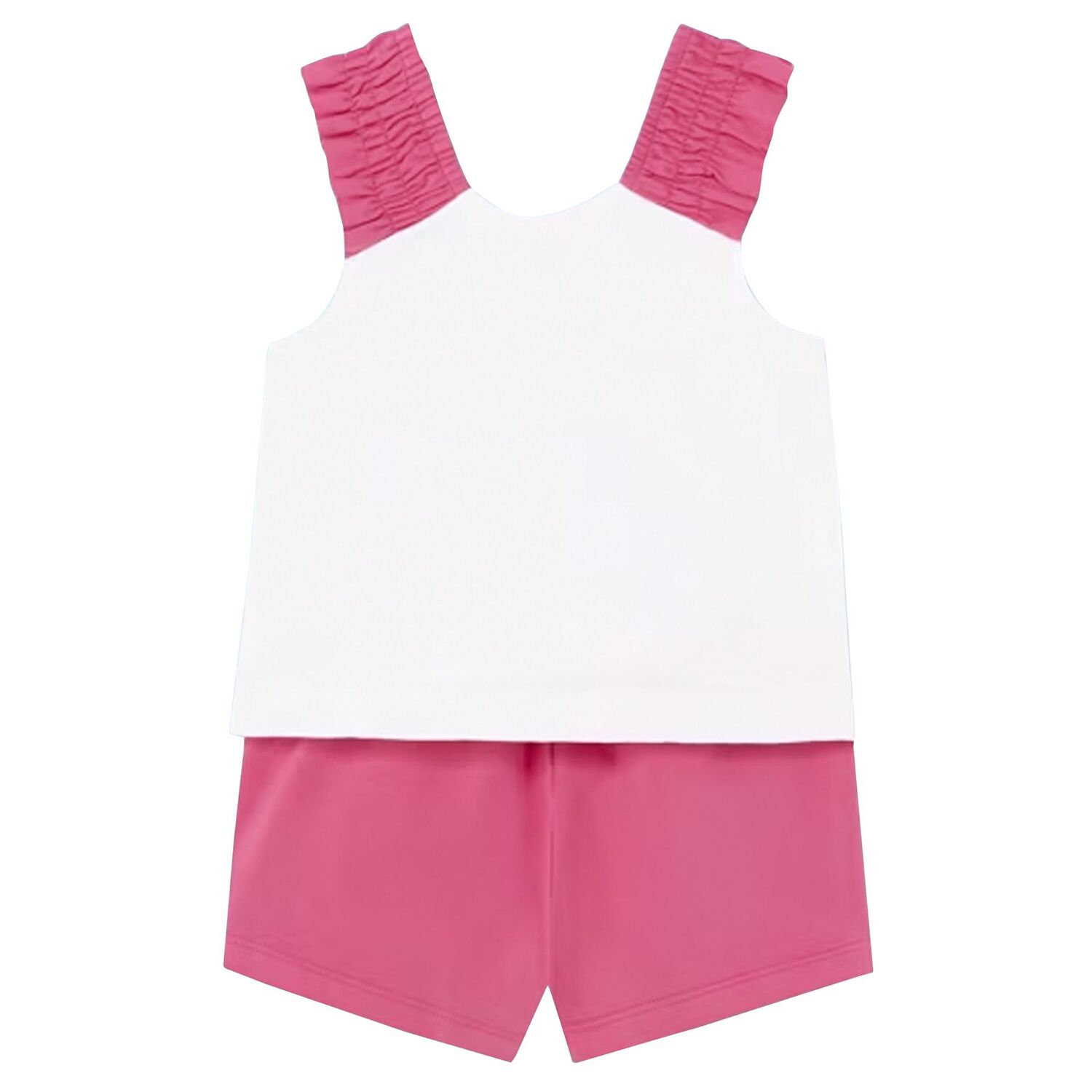 Younger Girls White & Pink Shorts Set, 1, hi-res