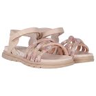 Girls Beige Logo Sandals , 1, hi-res