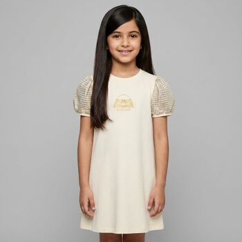 Girls Ivory & Gold Bag Dress