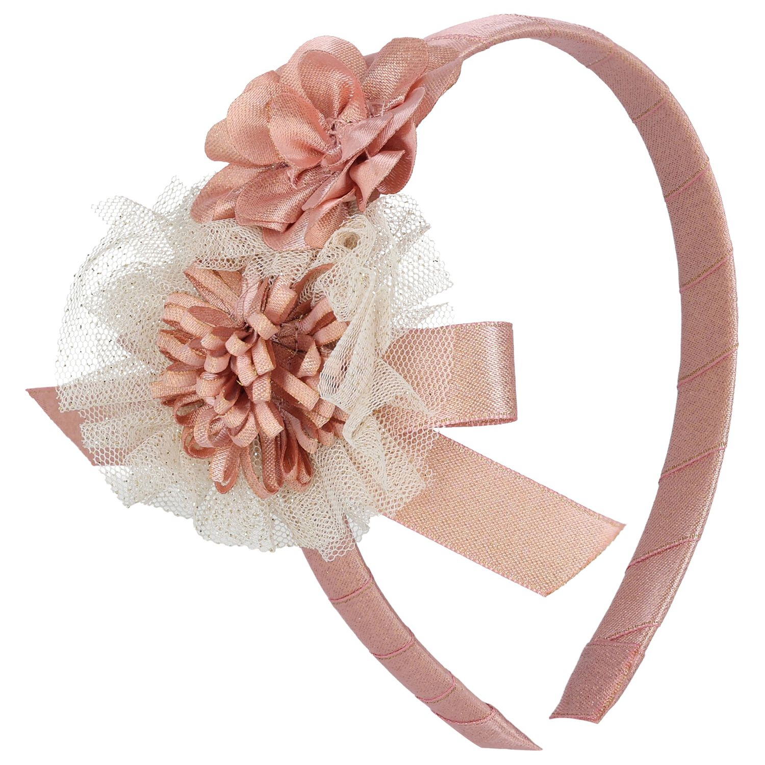 Girls Pink & Ivory Flower Headband, 2, hi-res