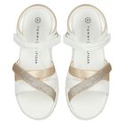 Girls White & Gold Logo Sandals, 1, hi-res