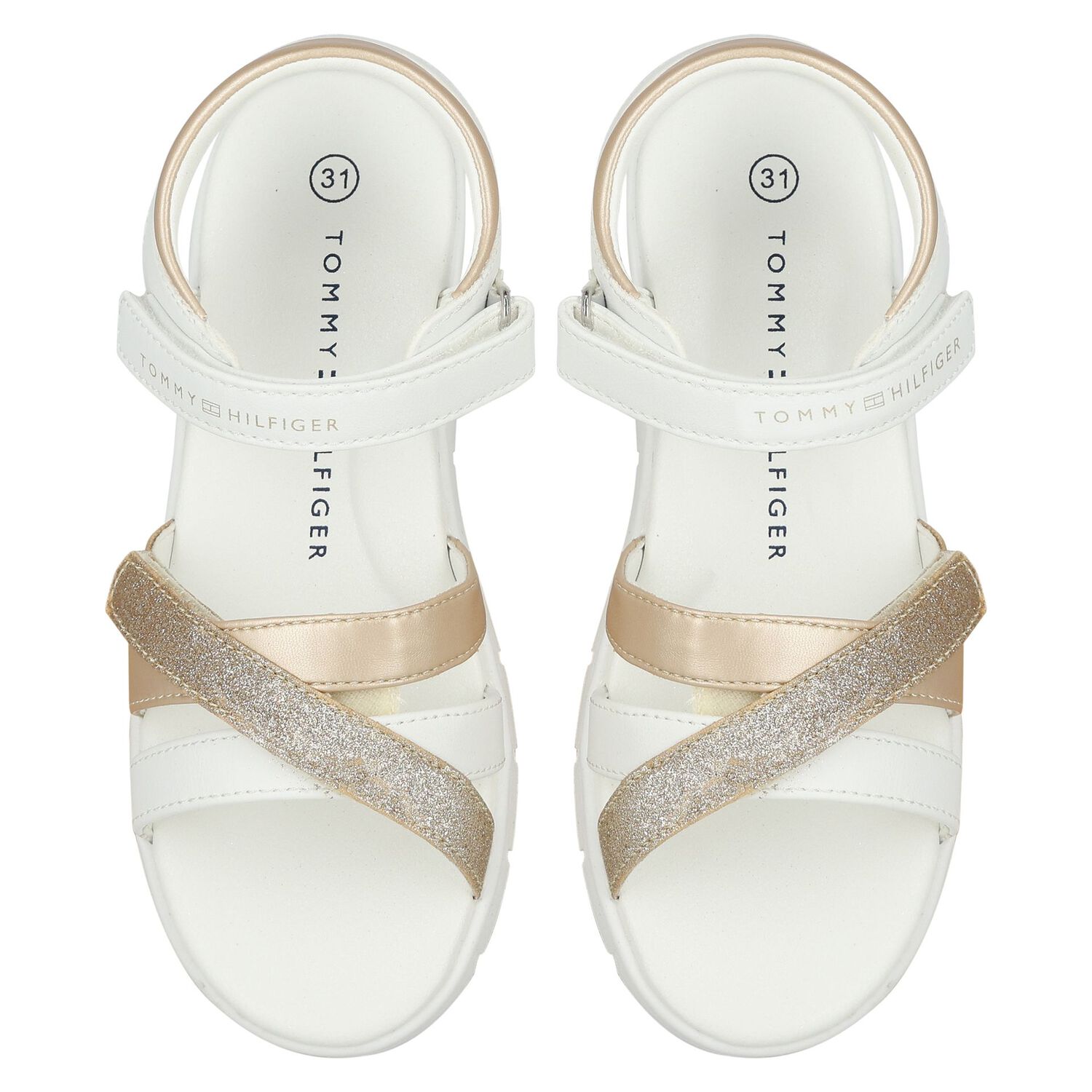 Girls White & Gold Logo Sandals, 1, hi-res image number null