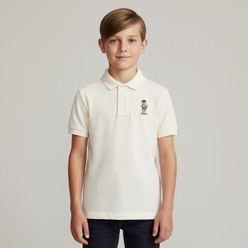 Boys Ivory Piqué Bear Polo Shirt