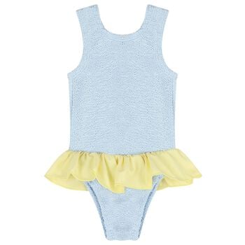 Girls Blue Ruffle Crinkle Swimsuit