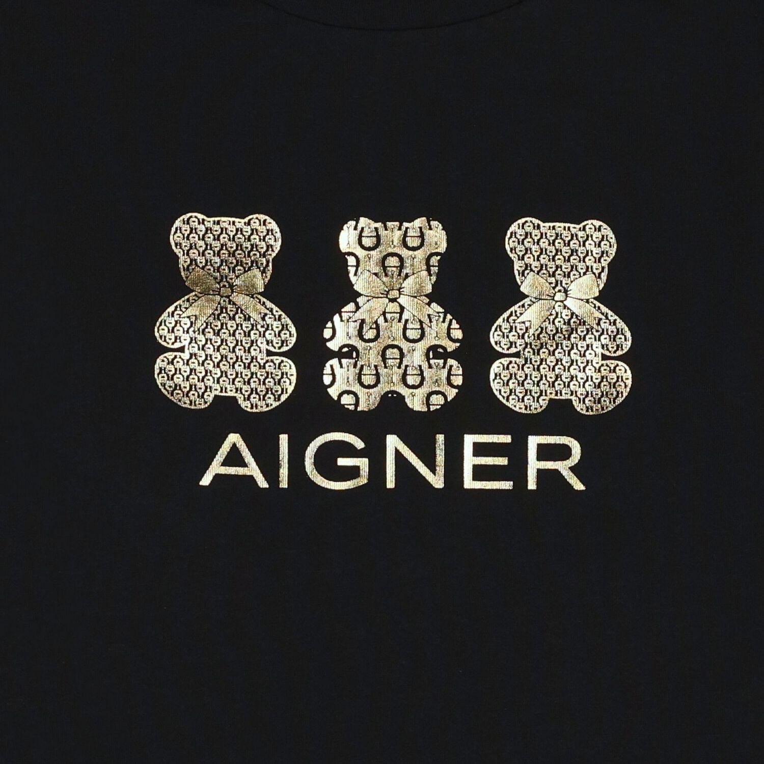 Girls Black & Gold Teddy Bear Logo Long Sleeve Top, 2, hi-res