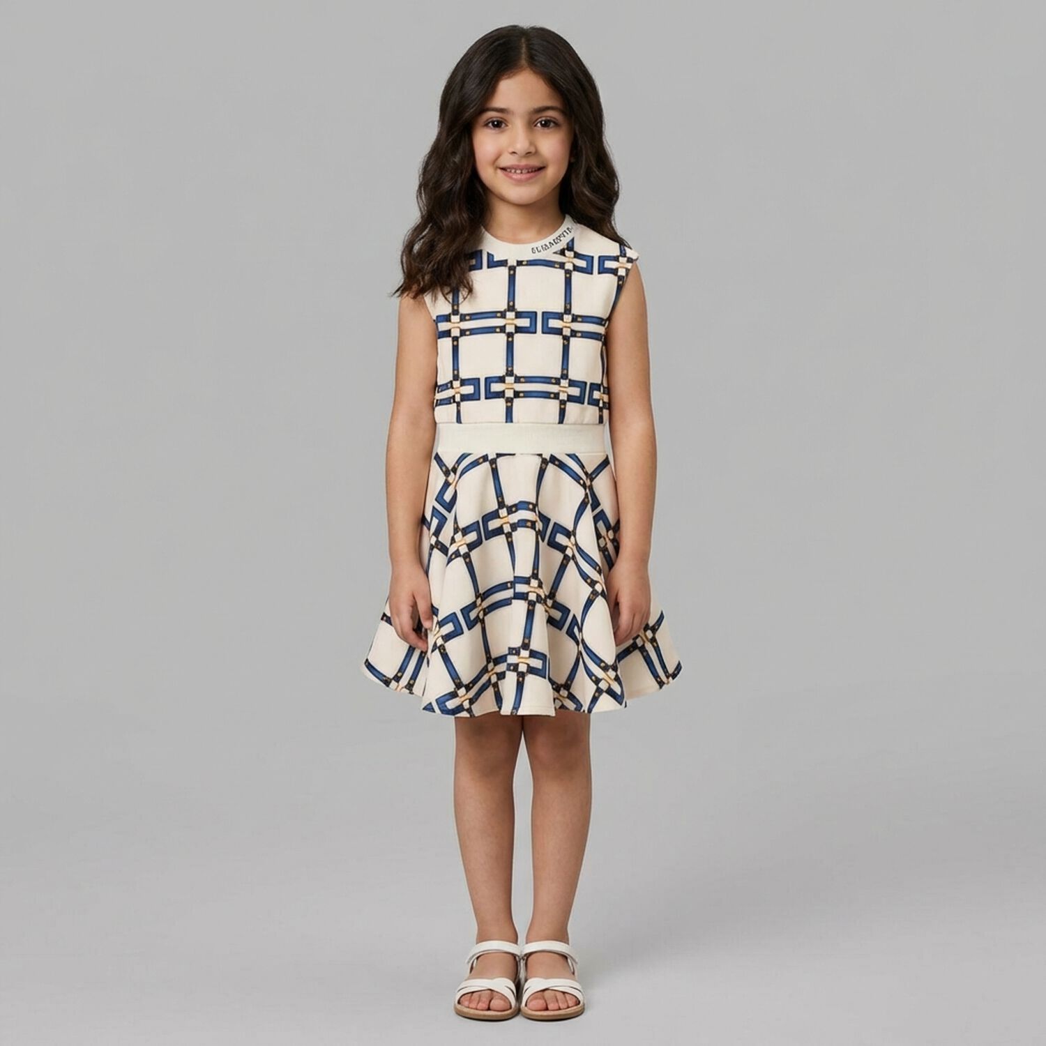 Girls Ivory Logo Sleeveless Dress, 1, hi-res
