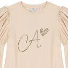Girls Gold Logo Bow Dress, 1, hi-res