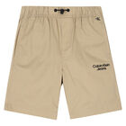 Boys Beige Logo Shorts, 1, hi-res