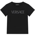 Girls Black Embellished Logo T-Shirt, 2, hi-res