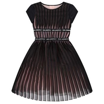 Girls Black & Pink Pleated Tulle Dress