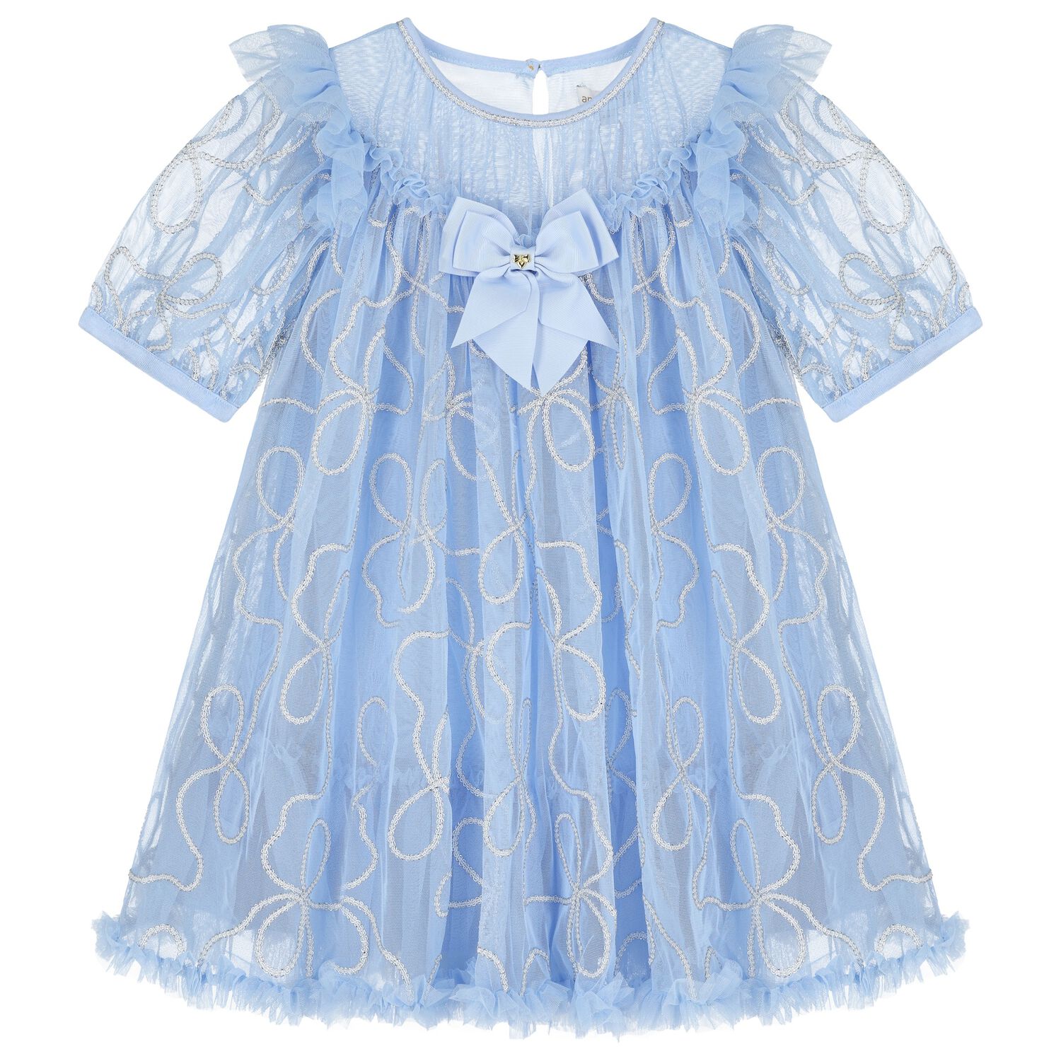 Girls Blue Embellished Tulle Dress, 2, hi-res