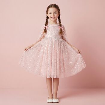 Girls Pink Sequin & Tulle Cape Dress 