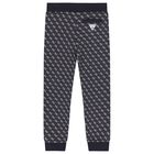 Boys Navy Blue Logo Joggers, 1, hi-res