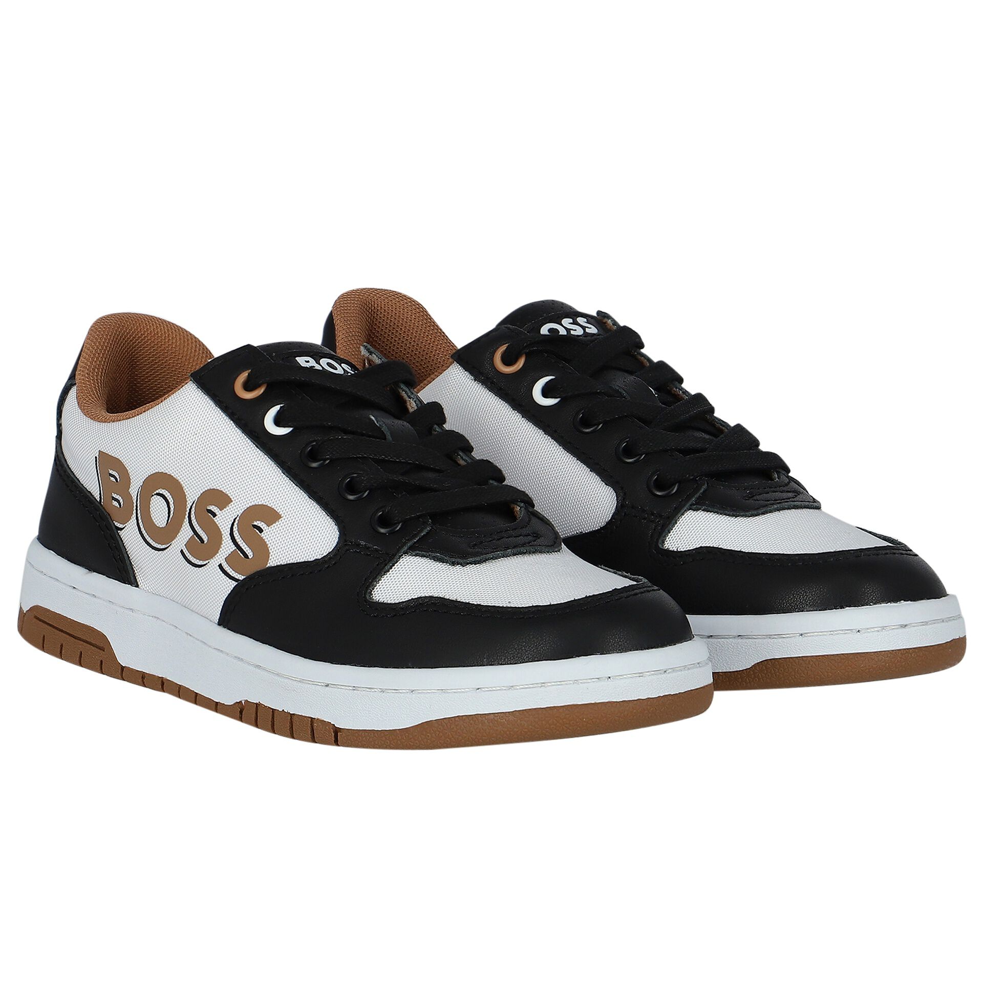 BOSS Boys Black White Logo Trainers Junior Couture Bahrain