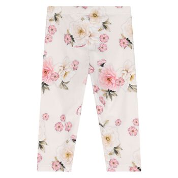 Younger Girls Ivory & Pink Floral Leggings